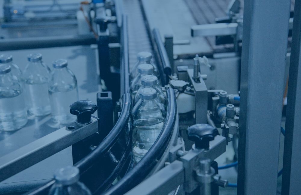 pharmaceutical vials on process production line